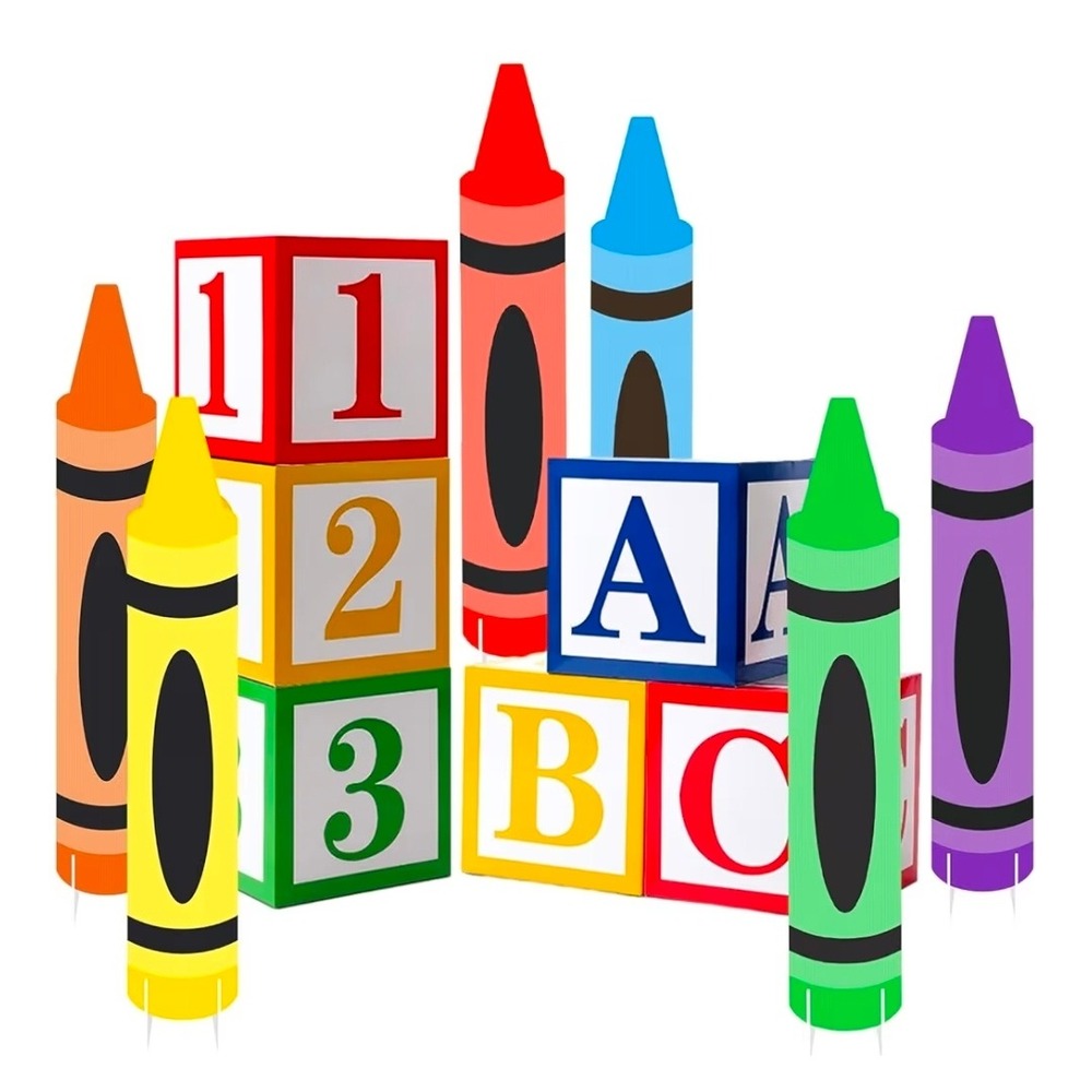 Thyle 12 Pcs Back to School Crayon Yard Signs and ABC 123 Balloon Boxes Set